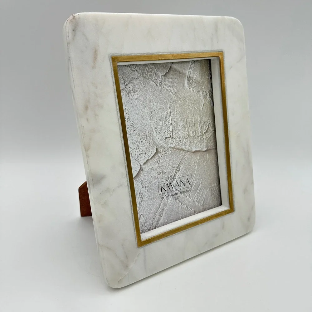 White Marble Brass 5x7 Picture Frame Modern Luxe Tabletop Kavana Decor Regency